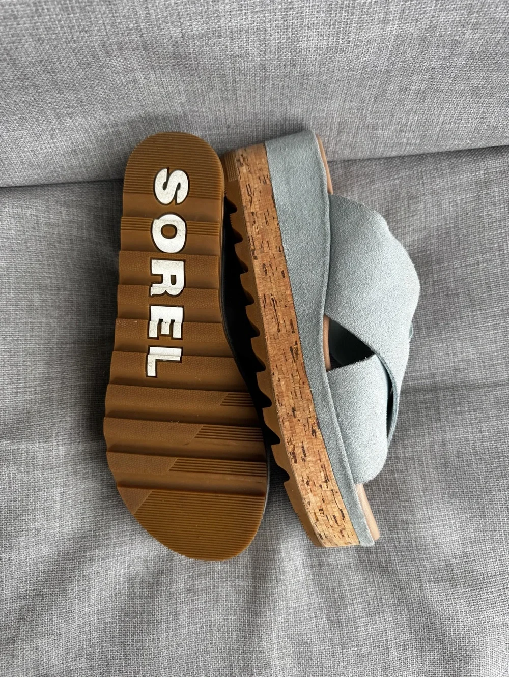Sorel Cameron Flatform Sandal - Women's Light Blue Cork Platform Slide Sandals